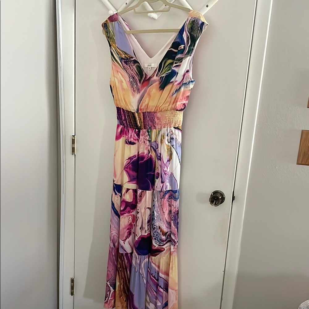 Purple and Pink Sleeveless V-Neck Maxi Sundress